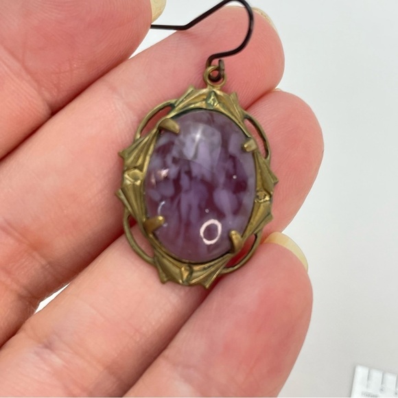 Purple Glass Dangle Earrings - Picture 3 of 10